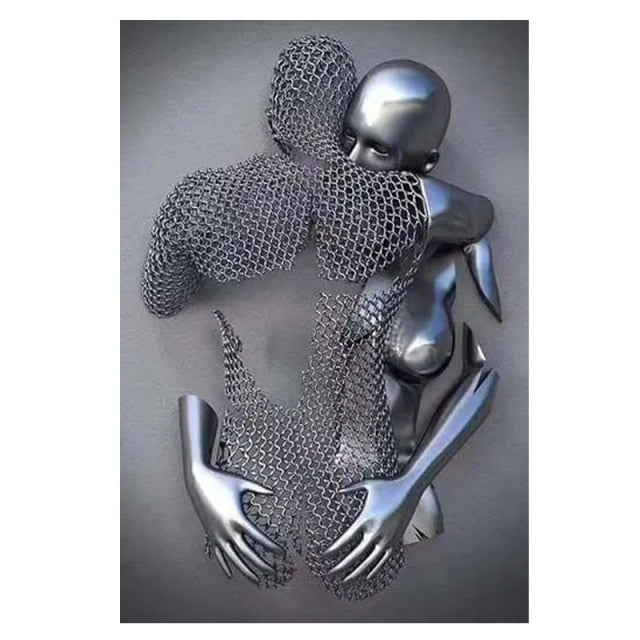 Qfdian Nordic Couples Metal Figure Statue Wall Art Canvas Painting Lover Sculpture Poster Print Wall Picture for Living Room Home Decor