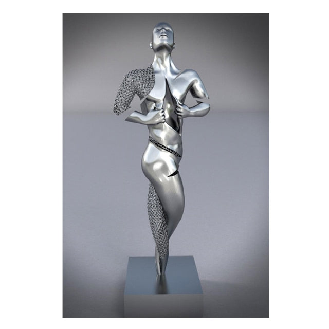 Qfdian Nordic Couples Metal Figure Statue Wall Art Canvas Painting Lover Sculpture Poster Print Wall Picture for Living Room Home Decor