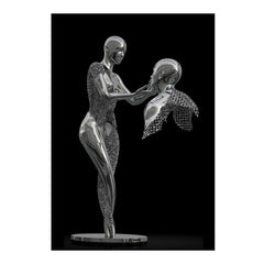 Qfdian Nordic Couples Metal Figure Statue Wall Art Canvas Painting Lover Sculpture Poster Print Wall Picture for Living Room Home Decor