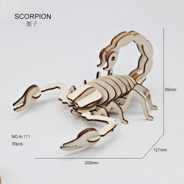 Qfdian Wood Puzzle 3d Stereoscopic Model Children's Puzzle Unzipped Toy Diy Hand-gifted Animal Assembly Ornaments WL