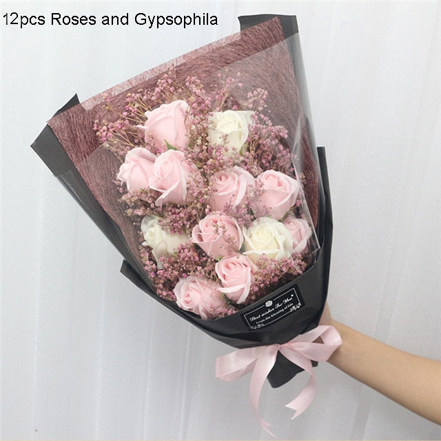 Qfdian Party gifts Party decoration hot sale new  Soap Roses Bouquet Artificial Flower Flores Plant Marriage Birthday Christmas Wedding Valentines Day Gift Home Decor