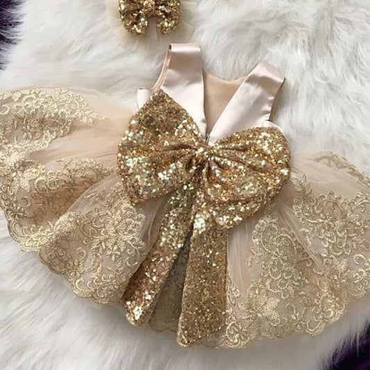 Qfdian Party gifts hot sale new Baby Girl Christmas Dress Kids Girl Lace Sequins Big Bow Wedding Dress For Girls Birthday Party Dresses Children Evening Clothes