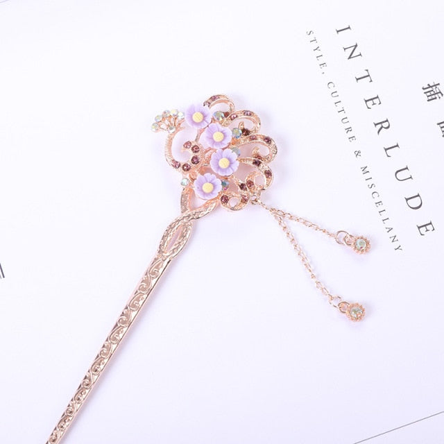 Qfdian Vintage Chinese Traditional Flower Hairpin Classic Hair Stick Elegant Women Elegant Hanfu Hair Accessories заколка для волос