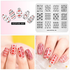 Qfdian valentines day decoration  Nail Art Valentines Day Nail Stamping Plates Heart Image Stamp Template Christmas Flower Nature Nail Stencils Plate Set