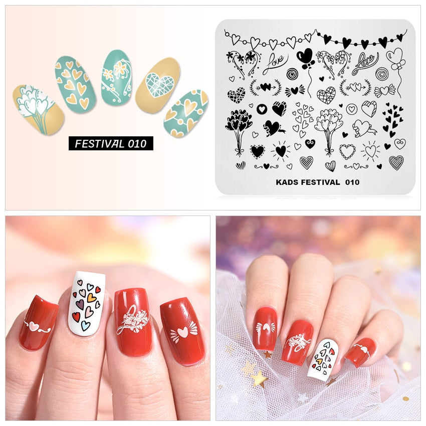 Qfdian valentines day decoration  Nail Art Valentines Day Nail Stamping Plates Heart Image Stamp Template Christmas Flower Nature Nail Stencils Plate Set