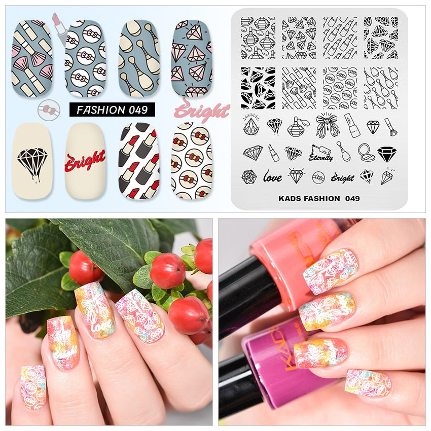 Qfdian valentines day decoration  Nail Art Valentines Day Nail Stamping Plates Heart Image Stamp Template Christmas Flower Nature Nail Stencils Plate Set