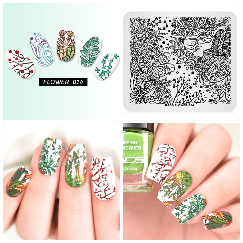 Qfdian valentines day decoration  Nail Art Valentines Day Nail Stamping Plates Heart Image Stamp Template Christmas Flower Nature Nail Stencils Plate Set