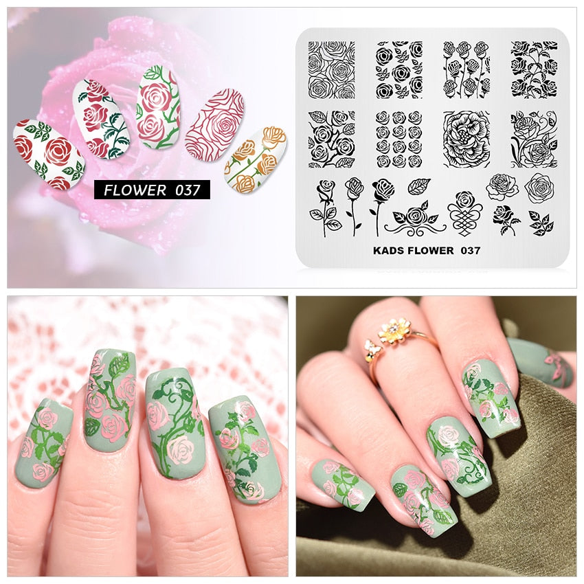 Qfdian valentines day decoration  Nail Art Valentines Day Nail Stamping Plates Heart Image Stamp Template Christmas Flower Nature Nail Stencils Plate Set