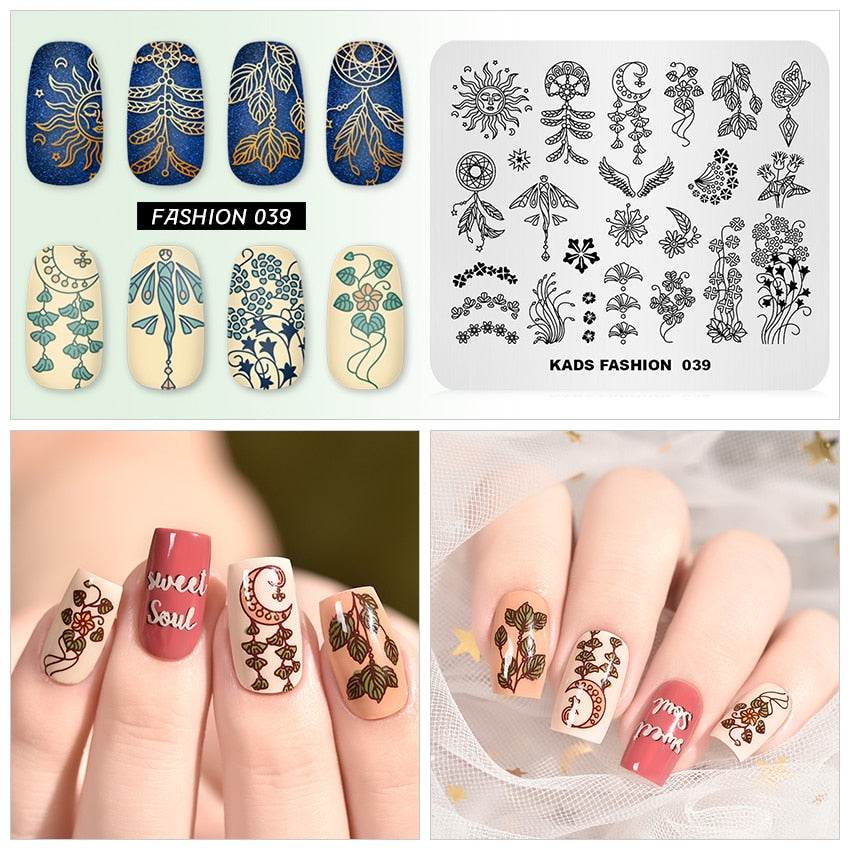 Qfdian valentines day decoration  Nail Art Valentines Day Nail Stamping Plates Heart Image Stamp Template Christmas Flower Nature Nail Stencils Plate Set