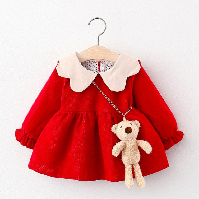 Qfdian Christmas decor ideas Baby Girl Dress Long Sleeve Spring Winter Dress 1 Year Birthday Princess Dresses Toddler Girls Christmas Clothes Vestido