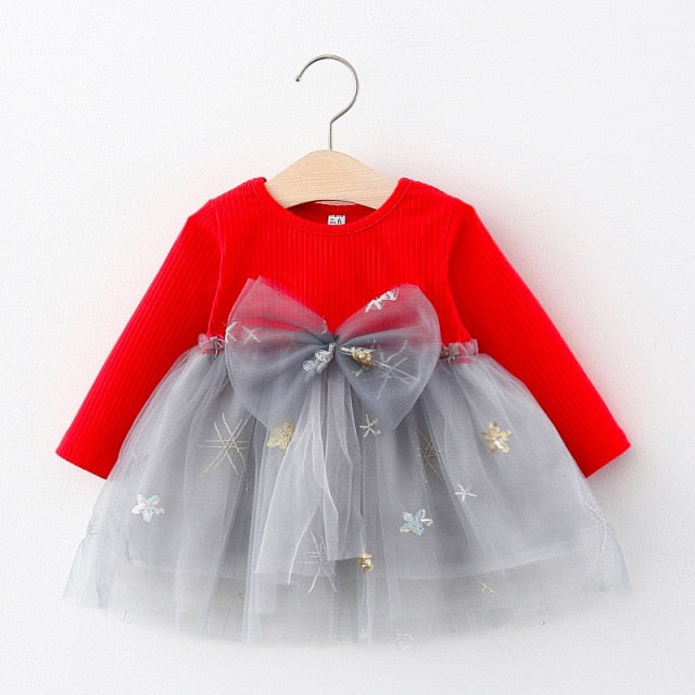 Qfdian Christmas decor ideas Baby Girl Dress Long Sleeve Spring Winter Dress 1 Year Birthday Princess Dresses Toddler Girls Christmas Clothes Vestido