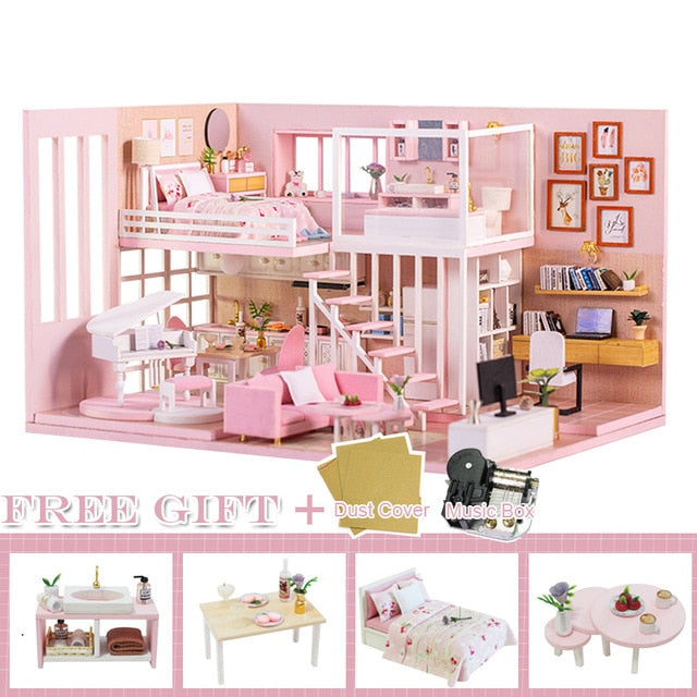 Qfdian Cutebee DIY DollHouse Wooden Doll Houses Miniature Dollhouse Furniture Kit Toys for Children Christmas Gift The Satisfied Time