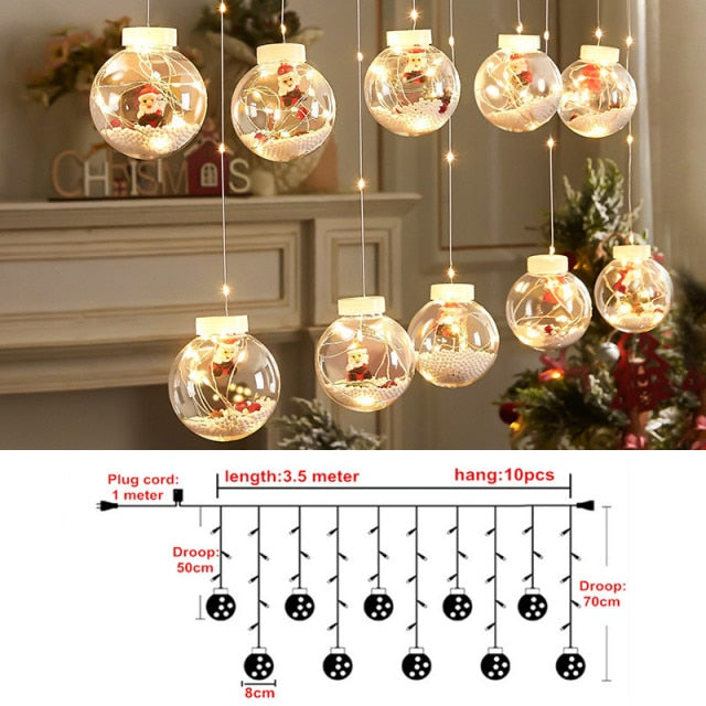 Qfdian Curtains Christmas Ball LED String Lights New Year 2022 Navidad Home Garden Decoration Merry Christmas Decorations for Home