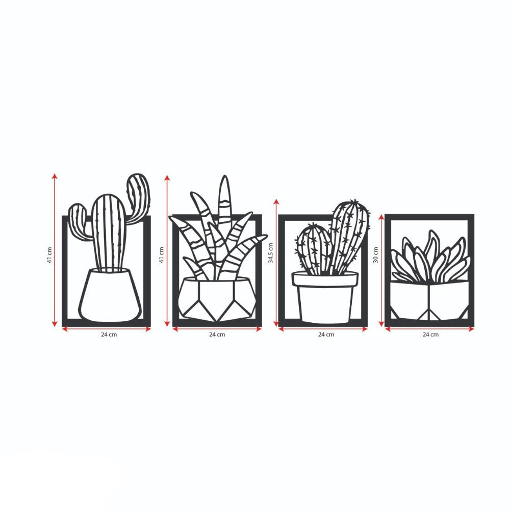 Qfdian Cozy apartment aesthetic Wooden Wall Art Decor Cactus Flower Vase Black Color Modern Nature Desert Home Office New 3D Creative Stylish Living Room Bedroom Kitchen Decorative Quality Gift Ideas Ornament Painting Classic Beautiful Cute