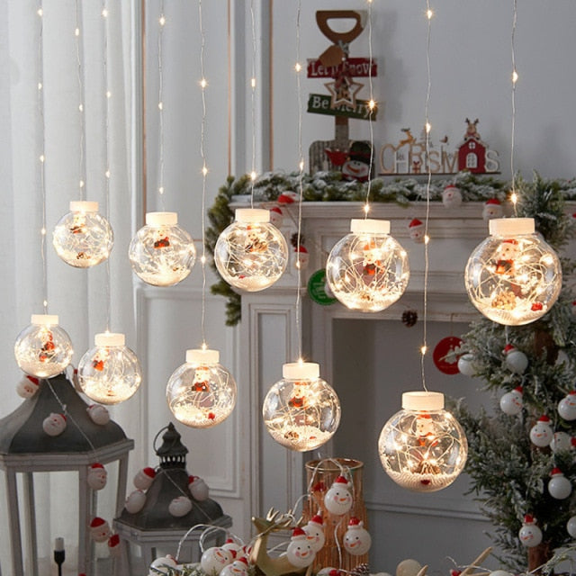 Qfdian New LED Curtain String Light Ball Santa Claus Christmas New Year Christmas Decortions for Home Xmas Navidad Tree Decoration