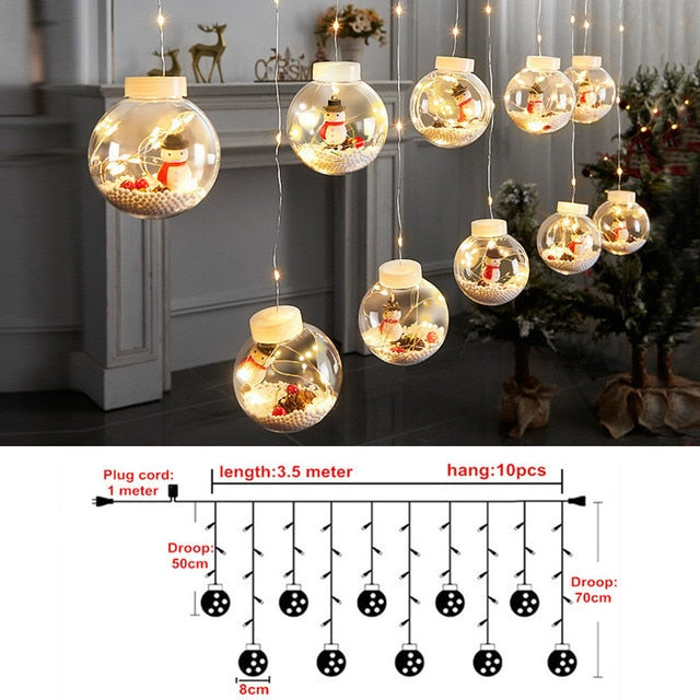 Qfdian New LED Curtain String Light Ball Santa Claus Christmas New Year Christmas Decortions for Home Xmas Navidad Tree Decoration