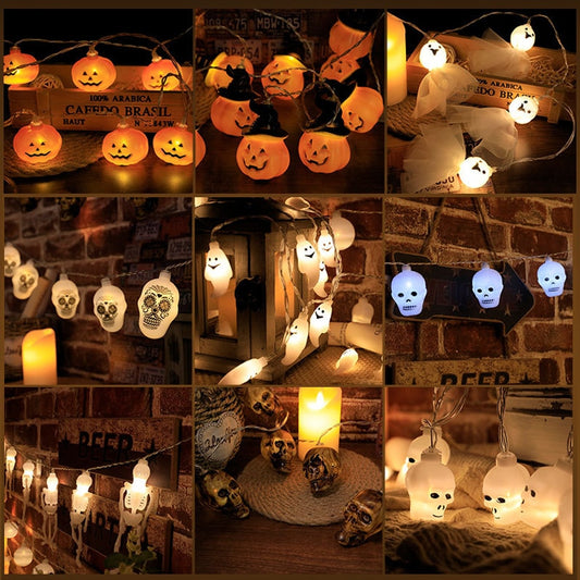 Qfdian halloween decorations halloween costumes halloween gift New LED String Halloween Light Pumpkin Skull Bat DIY Hanging Lamps Halloween Decoration For Home Outdoor Holiday Party