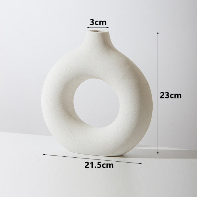 VILEAD Nordic Circular Hollow Ceramic Vase Donuts Flower Pot Home Decoration Accessories Office Desk Living Room Interior Decor