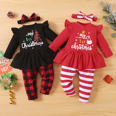 Qfdian Lioraitiin 0-18M Infant Baby Girl Autumn 3Pcs Christmas Clothing Set Long Sleeve Letter Printed Top Long Pants