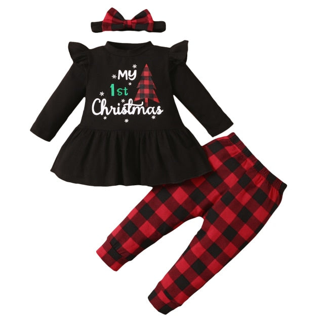 Qfdian Lioraitiin 0-18M Infant Baby Girl Autumn 3Pcs Christmas Clothing Set Long Sleeve Letter Printed Top Long Pants