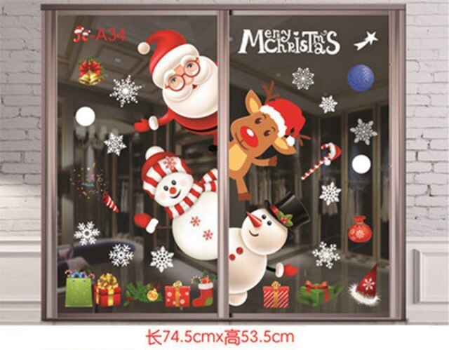 Qfdian Christmas Window Stickers Santa Claus Snowman Elk Stickers Mreey  Christmas Decoration For Home Xmas Wall Stickers Noel New