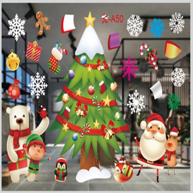 Qfdian Christmas Window Stickers Santa Claus Snowman Elk Stickers Mreey  Christmas Decoration For Home Xmas Wall Stickers Noel New