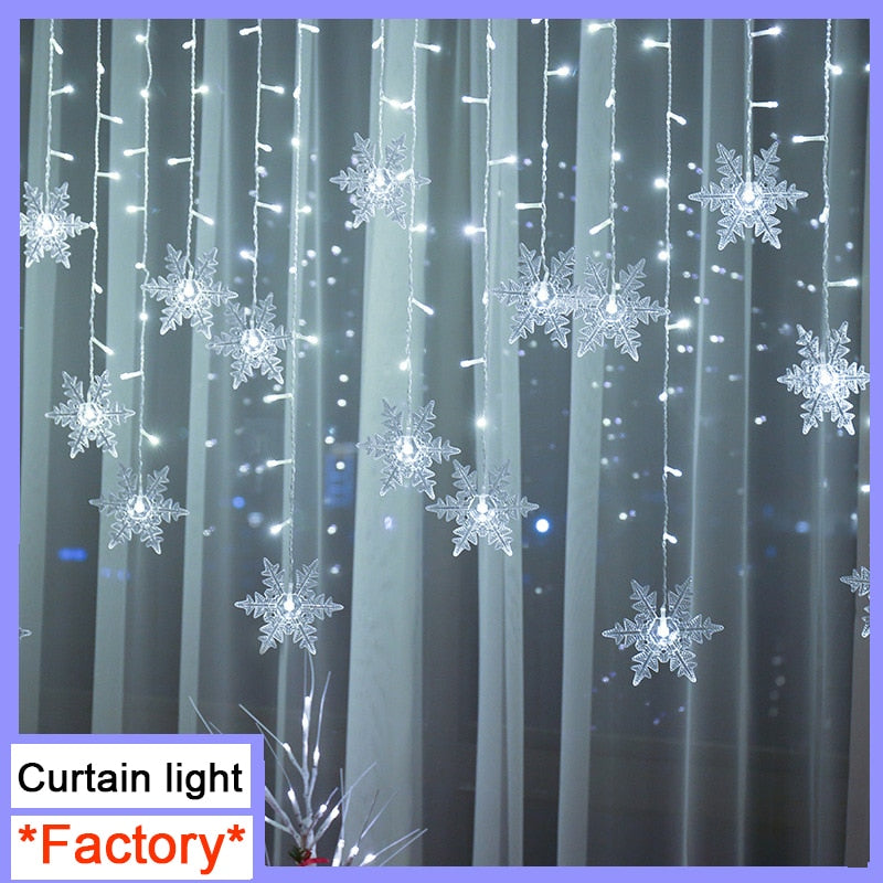 Qfdian Party decoration hot sale new Indoor Outdoor Christmas Snowflake LED String Light Flashing Fairy Lights Curtain Light Garland For Holiday Party New Year Decor