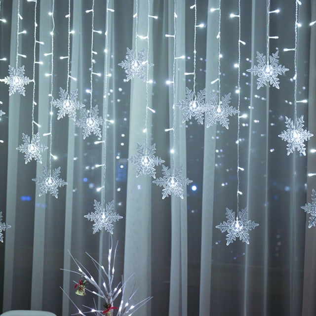 Qfdian Party decoration hot sale new Indoor Outdoor Christmas Snowflake LED String Light Flashing Fairy Lights Curtain Light Garland For Holiday Party New Year Decor