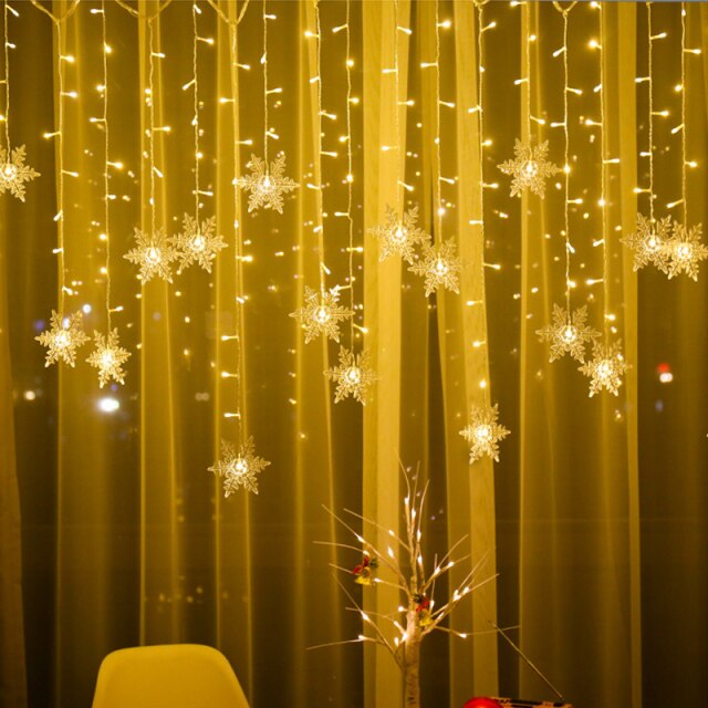 Qfdian Party decoration hot sale new Indoor Outdoor Christmas Snowflake LED String Light Flashing Fairy Lights Curtain Light Garland For Holiday Party New Year Decor