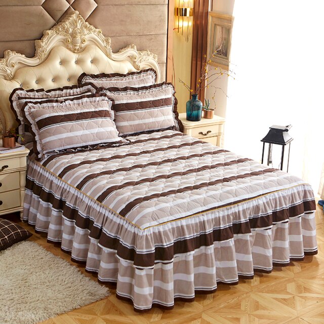 Qfdian  Christmas Princess Bedding Bed Skirt bedspread Pillowcases Winter Thick Warm Lace Bed Sheets Mattress Cover King Queen Size Bed Cover