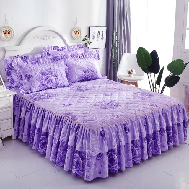 Qfdian  Christmas Princess Bedding Bed Skirt bedspread Pillowcases Winter Thick Warm Lace Bed Sheets Mattress Cover King Queen Size Bed Cover