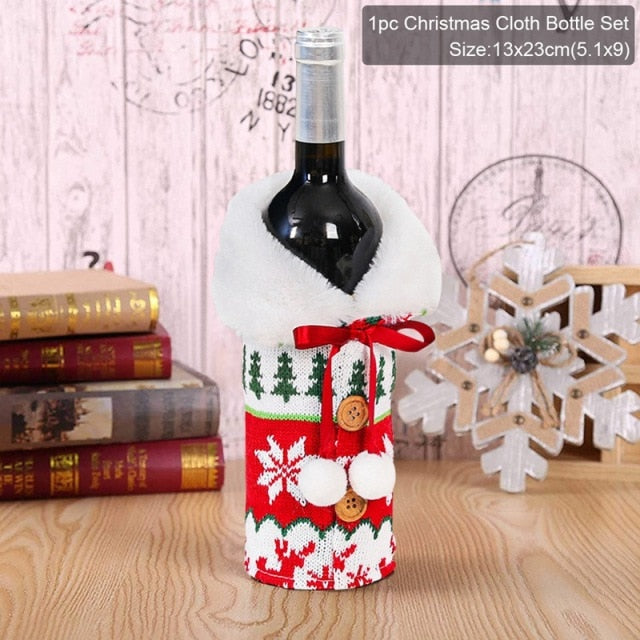 Qfdian Christmas Decorations for Home Santa Claus Wine Bottle Cover Snowman Stocking Gift Holders Xmas Navidad Decor New Year