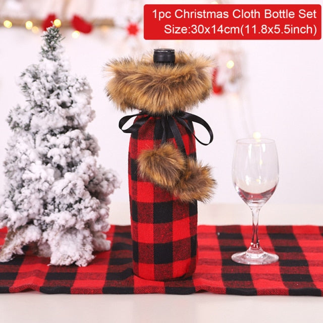 Qfdian Christmas Decorations for Home Santa Claus Wine Bottle Cover Snowman Stocking Gift Holders Xmas Navidad Decor New Year