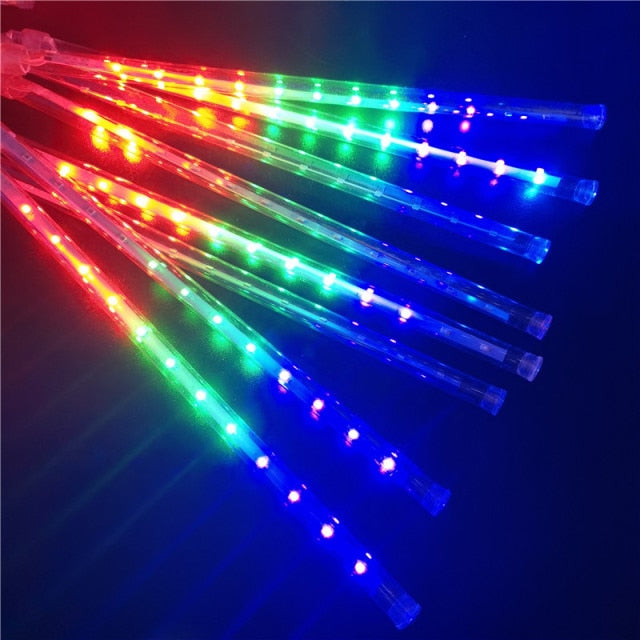 qfdian 8 Tube Meteor Shower Rain LED Fairy String Lights Street Garland Garden DIY Christmas Decoration for Home Outdoor New Year Decor