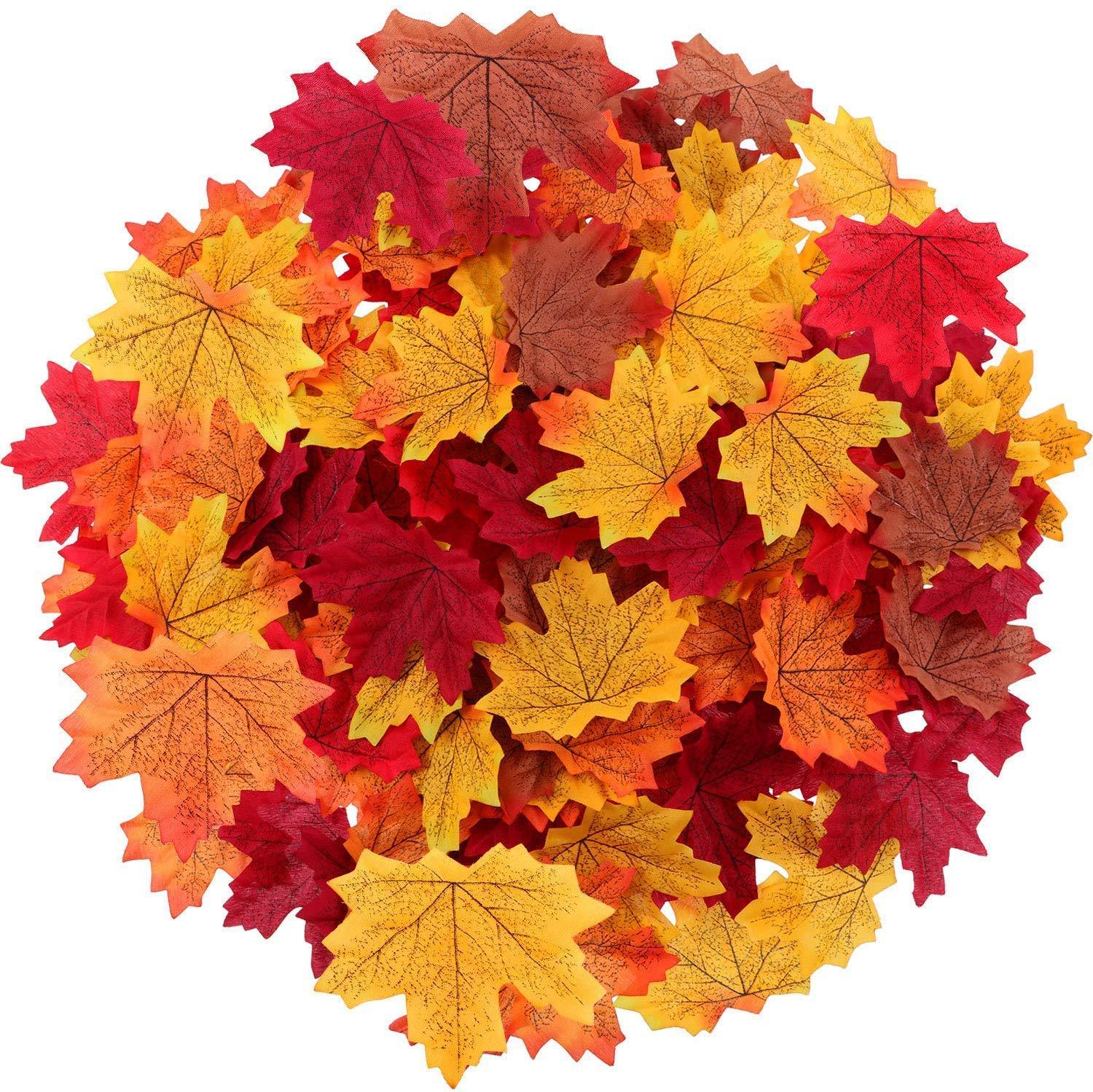 Qfdian Party decoration 100Pcs/Pack Maple Leaves Artificial Simulation Autumn Leaf Petals Halloween Christma Thanksgiving Party Wedding Table Decoration