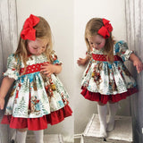 qfdian Christmas Dress for Girls Clothes Toddler Kids Baby Girl Bowknot Xmas Festival Party Pageant Formal Santa Dress Hair Band Outfit