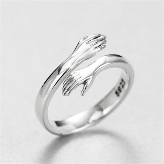 Qfdian Creative Love Hug Silver Color Ring Fashion Lady Open Ring Jewelry Gifts for Lovers