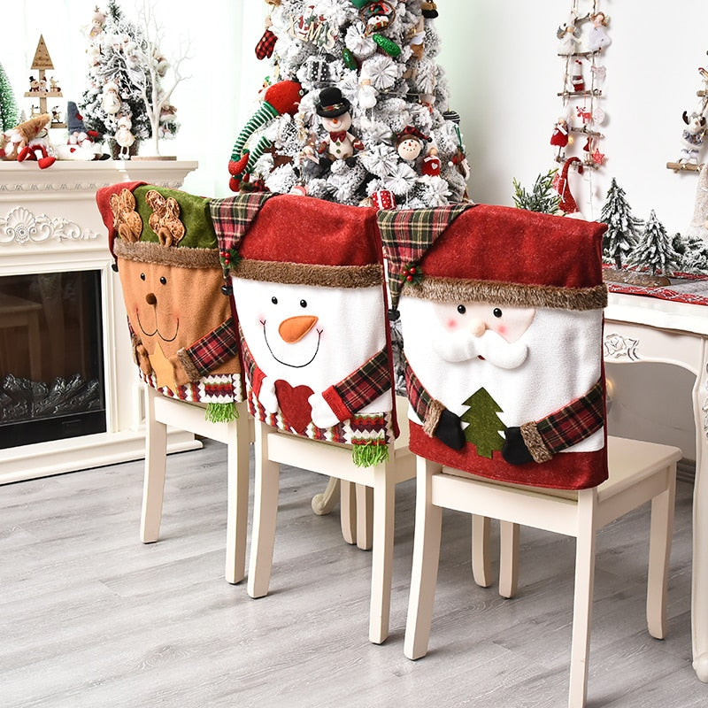 Qfdian Christmas decor ideas Christmas Chair Back Elastic Stretch Cover Santa Clause Holiday Party Decor Dining Kitchen Chair Covers Christmas Decoration