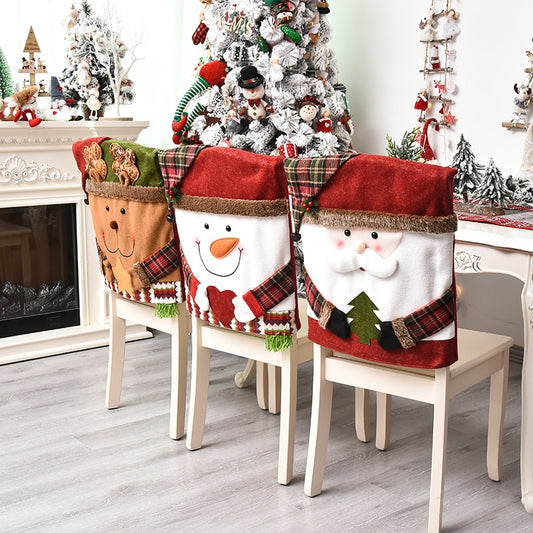 Qfdian Christmas decor ideas Christmas Chair Back Elastic Stretch Cover Santa Clause Holiday Party Decor Dining Kitchen Chair Covers Christmas Decoration