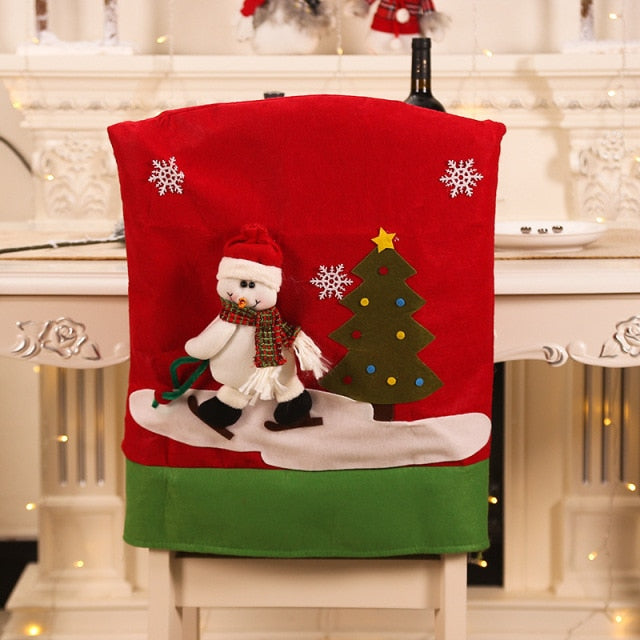 Qfdian Christmas decor ideas Christmas Chair Back Elastic Stretch Cover Santa Clause Holiday Party Decor Dining Kitchen Chair Covers Christmas Decoration