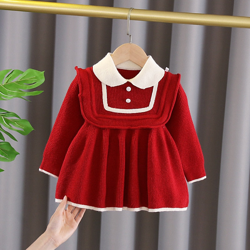 QFDIAN Spring girls baby clothes kids Christmas birthday gift dresses for toddler girls baby clothing knitted sweater pullover dress