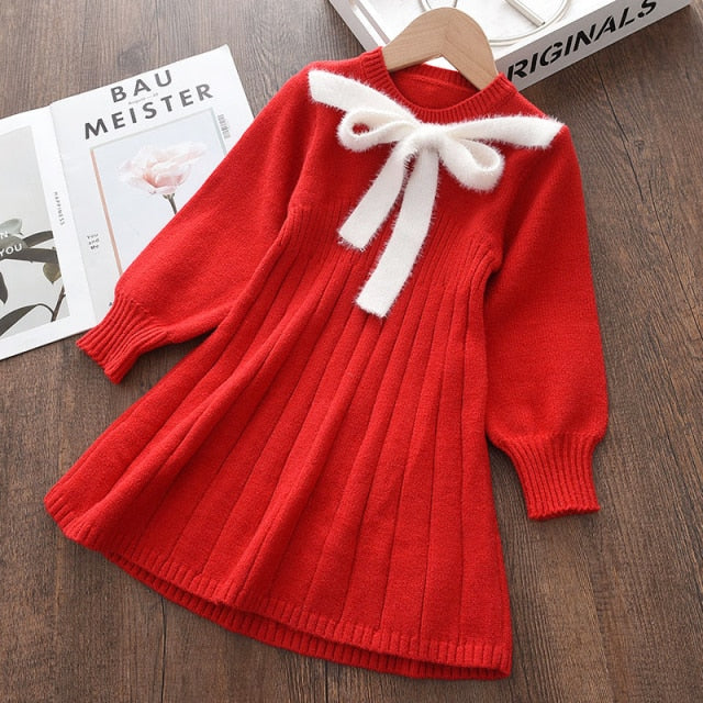 Qfdian Christmas decor ideas Winter Knitted Girl Sweater Dress Party Long Sleeve Children Clothes  Girls New Year Clothing Christmas Princess Dress