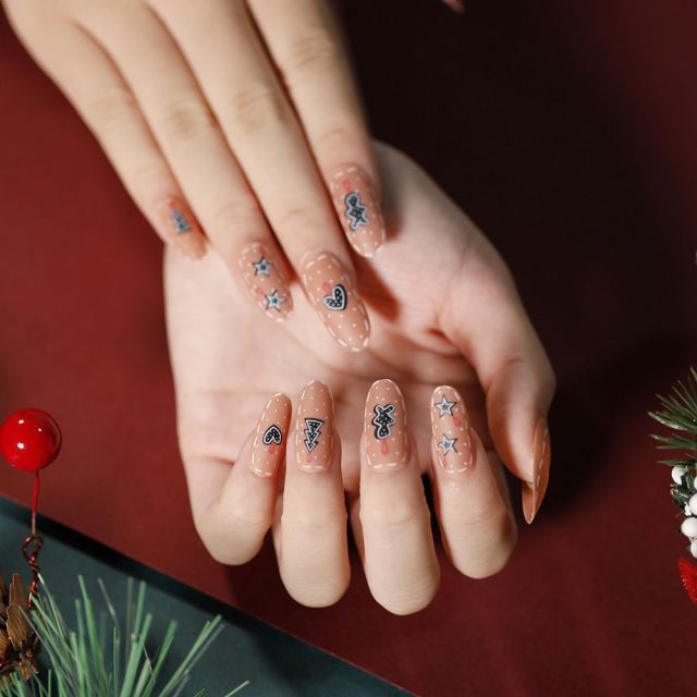 Qfdian Christmas decor ideas Christmas Series Fake Nails Full Cover Almond Fake Nails DIY  Press On Nails Nail Supplies For Professionals Artificial Nail Tip