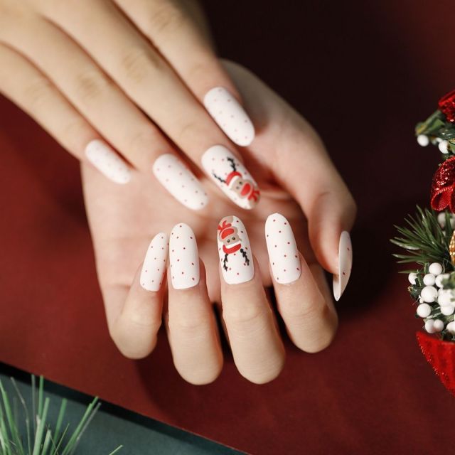 Qfdian Christmas decor ideas Christmas Series Fake Nails Full Cover Almond Fake Nails DIY  Press On Nails Nail Supplies For Professionals Artificial Nail Tip