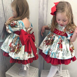 qfdian Christmas Dress for Girls Clothes Toddler Kids Baby Girl Bowknot Xmas Festival Party Pageant Formal Santa Dress Hair Band Outfit