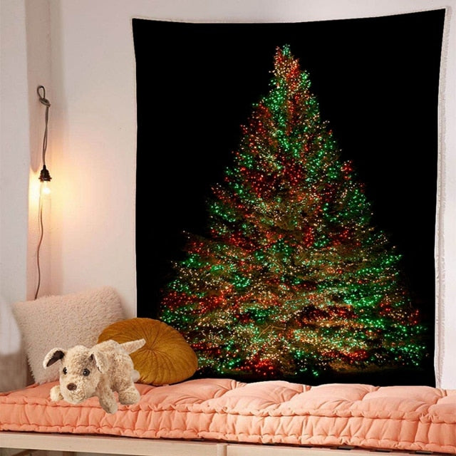qfdian Wall Hanging Tapestry Gorgeous Christmas Tree Fireplace Stockings Gifts Tapestry for Bedroom Living Room Dorm