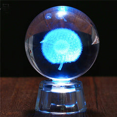 qfdian Dandelion Elk 3D Crystal Ball Luminous Ornaments Light Up Snow Globe Night Light Home Decoration Creative Crystal Gift