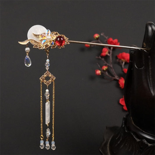 Qfdian Hanfu Crystal Hair Pins Ancient Ornament Headdress New Chinese Hair accessories Hairsticks Tassel Step Swinging Handmade Hairpin