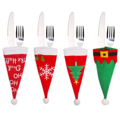 Qfdian Christmas decor ideas Christmas New Year Christmas Gift Tableware Fork Knife Holder Bag Navidad Noel Christmas Decorations for Home Dinner Table Decor