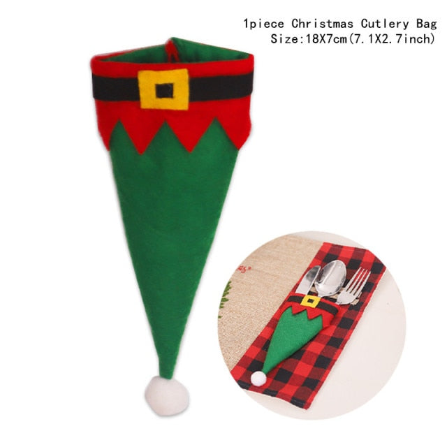 Qfdian Christmas decor ideas Christmas New Year Christmas Gift Tableware Fork Knife Holder Bag Navidad Noel Christmas Decorations for Home Dinner Table Decor